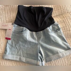 Isabel Light Blue Jean Shorts with Black Waistband